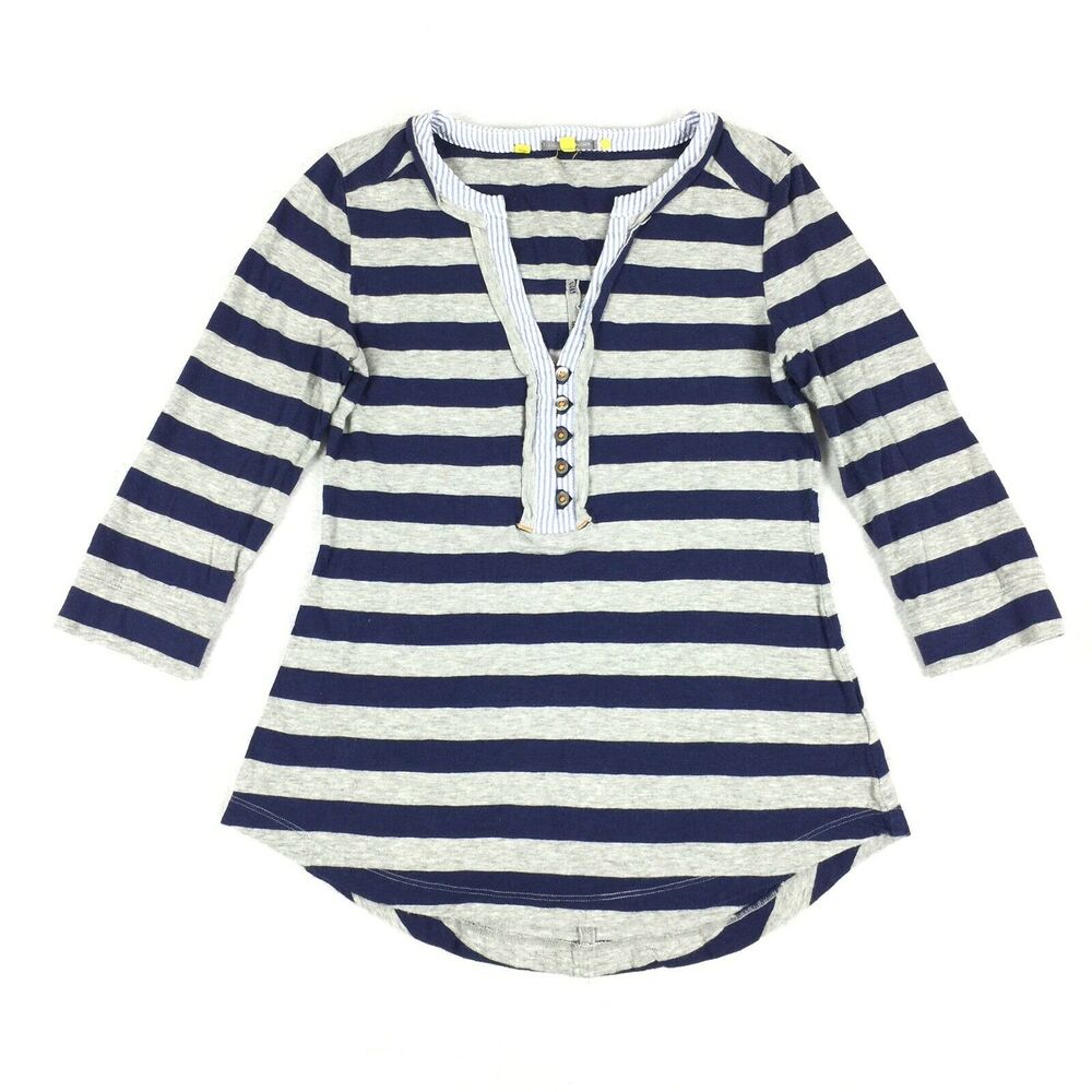Anthropologie Little Yellow Button Top Size Extra Small Womens Blue Grey Stripef